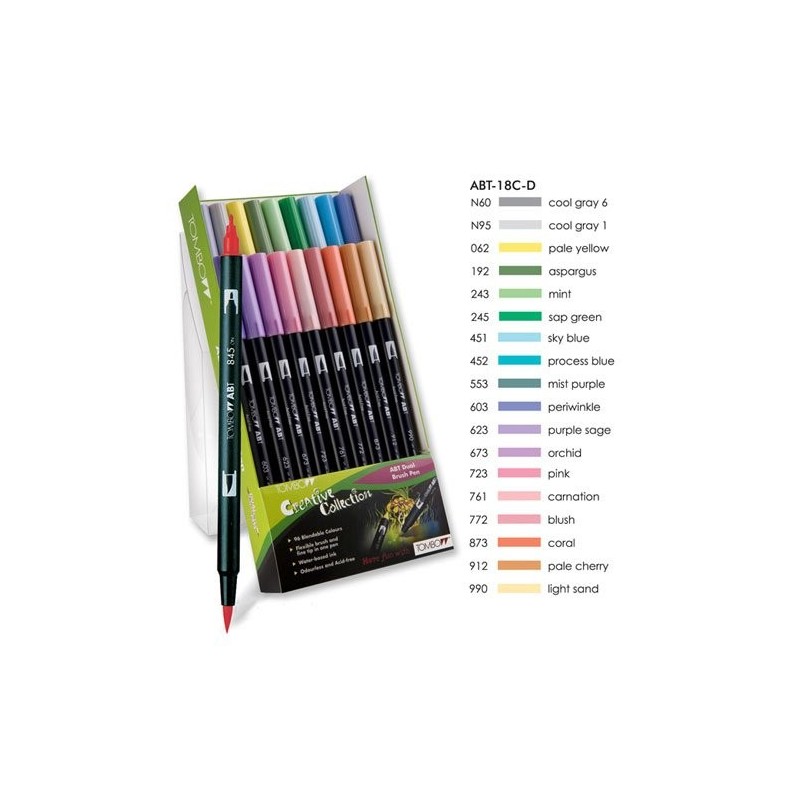 Marcador Tombow, Set de 18 Cores Pasteles