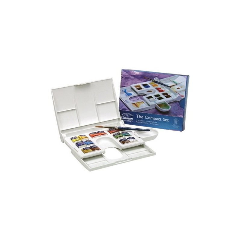 Materiais Belas Artes - Caixa 14 aquarelas Cotman COMPACT 1/2 godet e pincel Winsor & Newton | totenart.com\n