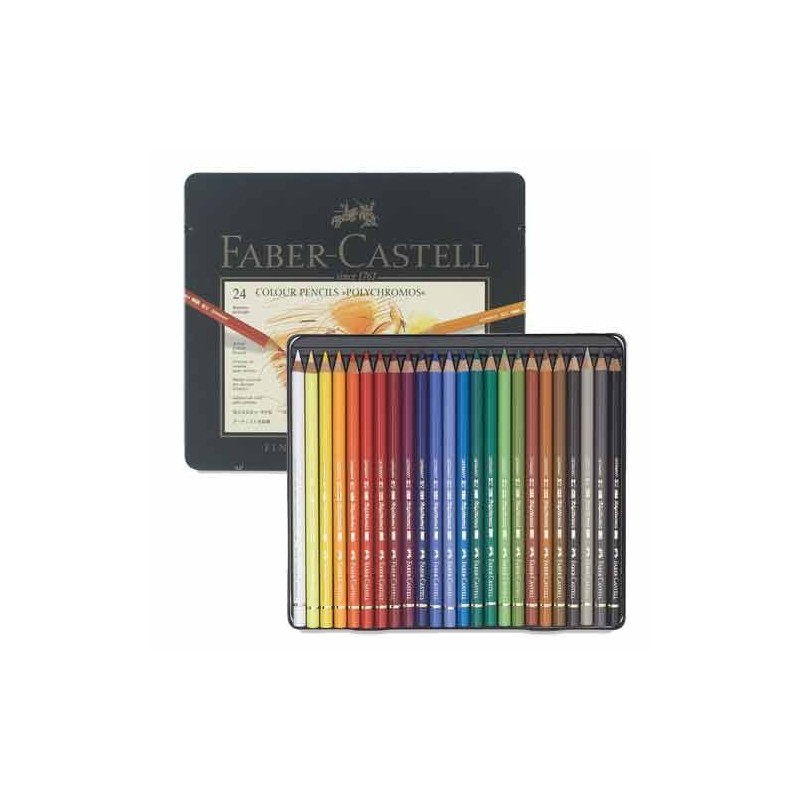 Materiais Belas Artes - Caixa metal Lápis Cor POLYCHROMO, Faber Castell (24 cores) | totenart.com