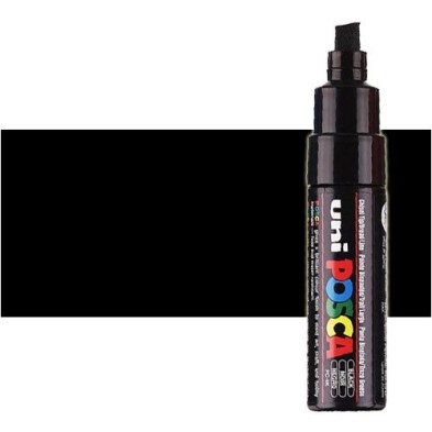 Materiais Belas Artes - Marcador Posca Preto (N. 24) PC8K, ponta chanfrado (8 mm.) | totenart.com