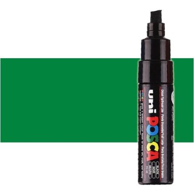 Materiais Belas Artes - Marcador Posca Verde (N. 6) PC8K, ponta chanfrado (8 mm.) | totenart.com