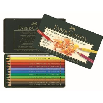 Materiais Belas Artes - Caixa metal Lápis Cor POLYCHROMO, Faber Castell (12 cores) | totenart.com
