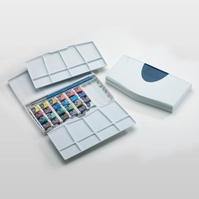 Materiais Belas Artes - Caixa 24 aquarelas Cotman 1/2 godet e pincel Winsor & Newton | totenart.com\n
