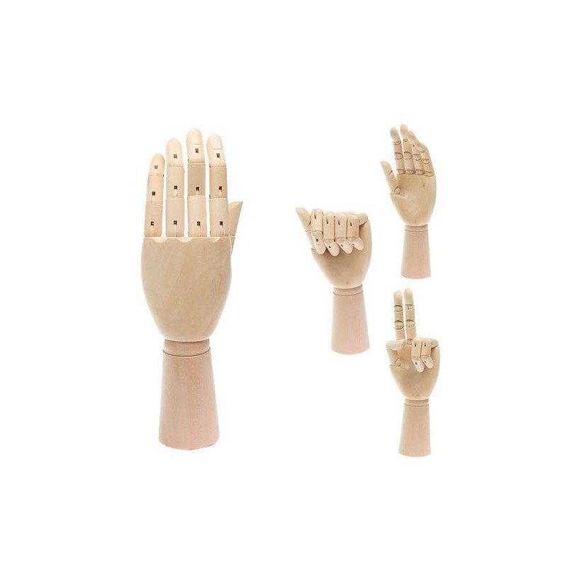 Mao direita 30 cm, madeira natural