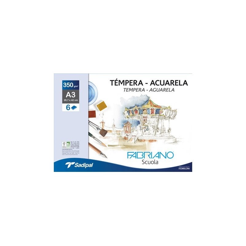 Materiais Belas Artes - Fabriano Aquarela, (minipack) 6 f., 350 gr., 29.7x42cm (A3) | totenart.com