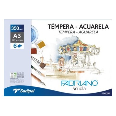 Materiais Belas Artes - Fabriano Aquarela, (minipack) 6 f., 350 gr., 24x32cm (A4+) | totenart.com