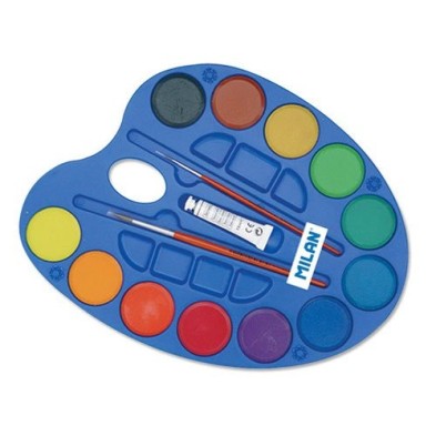 Materiais Belas Artes - Caixa Aquarela Milan 12 cores 45mm., tubo branco & 2 pinceis | totenart.com\n