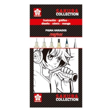 Materiais Belas Artes - Set marcadores PRETOS Pigma Sakura | totenart.com