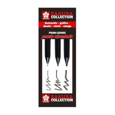 Materiais Belas Artes - Set 3 marcadores pretos punta cinzelada Pigma Sensei Sakura | totenart.com