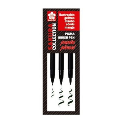 Materiais Belas Artes - Set 3 marcadores pretos punta pinceis Pigma Brush Sakura (FB, MB, BB) | totenart.com