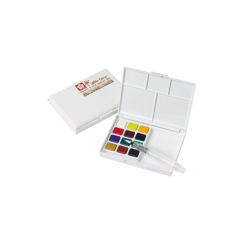 Materiais Belas Artes - Caixa Pocket Box 12 pastilhas aquarelas Sakura | totenart.com\n