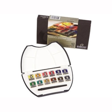 Materiais Belas Artes - Caixa Pocket Box 12 pastilhas (1/2 godet) aquarelas Rembrandt | totenart.com\n