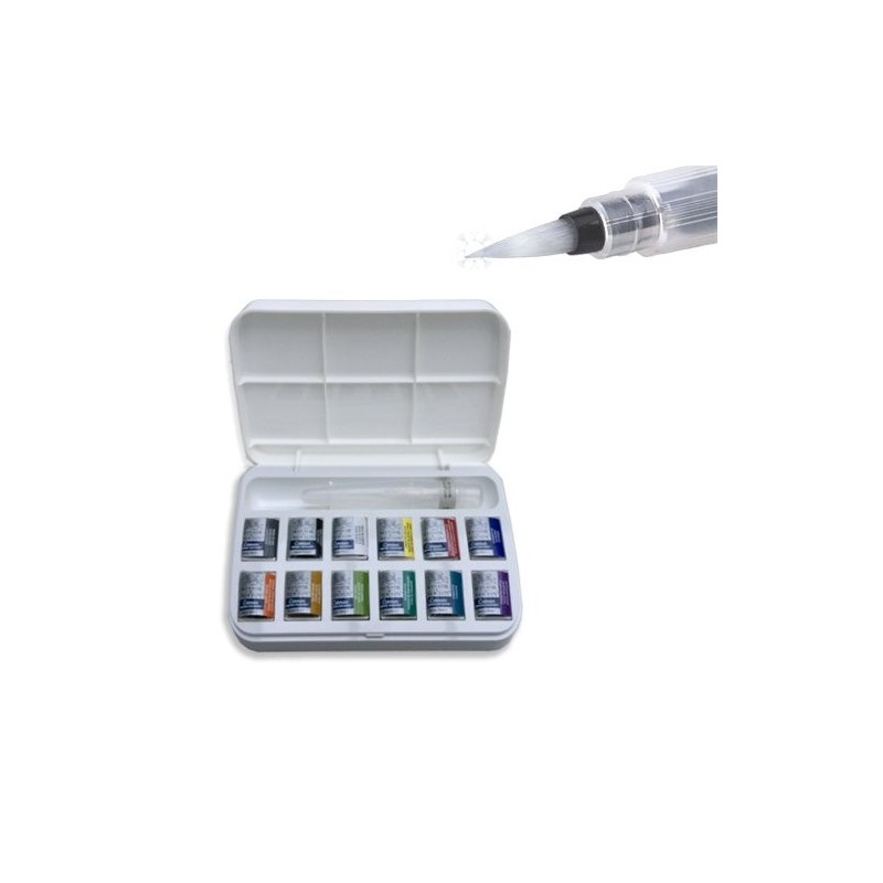 Materiais Belas Artes - Caixa 12 aquarelas Cotman 1/2 godet e pincel recarregável  Winsor & Newton | totenart.com\n