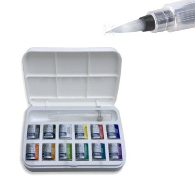 Materiais Belas Artes - Caixa 12 aquarelas Cotman 1/2 godet e pincel recarregável  Winsor & Newton | totenart.com\n