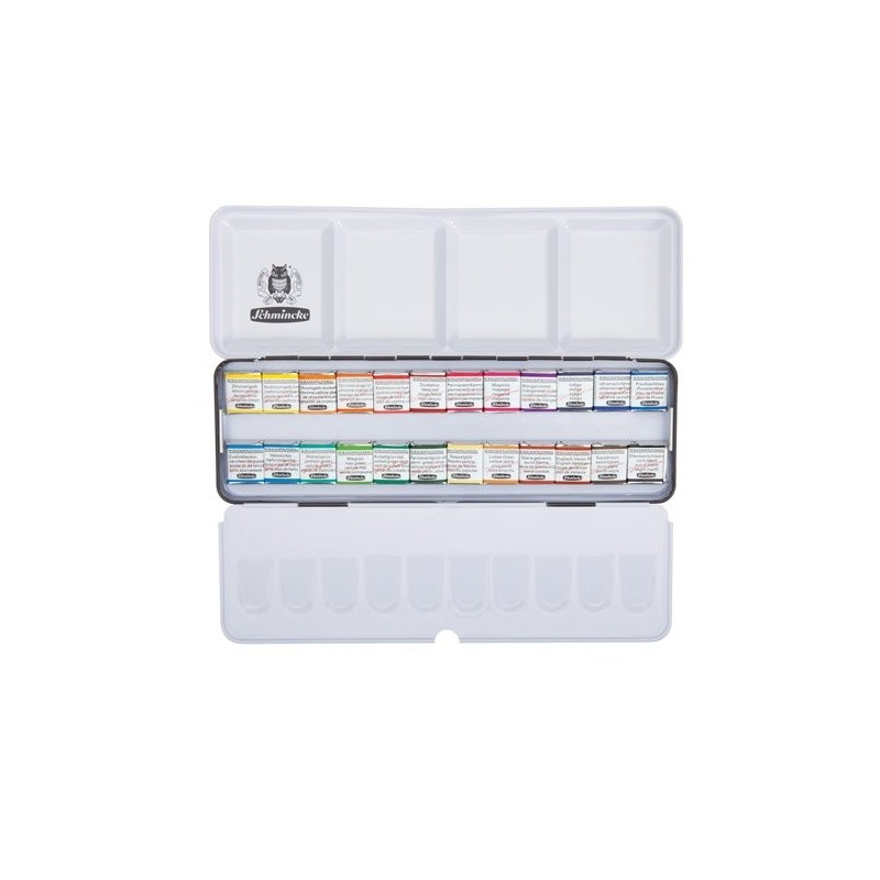 Materiais Belas Artes - Caixa metal 24 aquarelas Schmincke Horadam  1/2 Godets | totenart.com\n