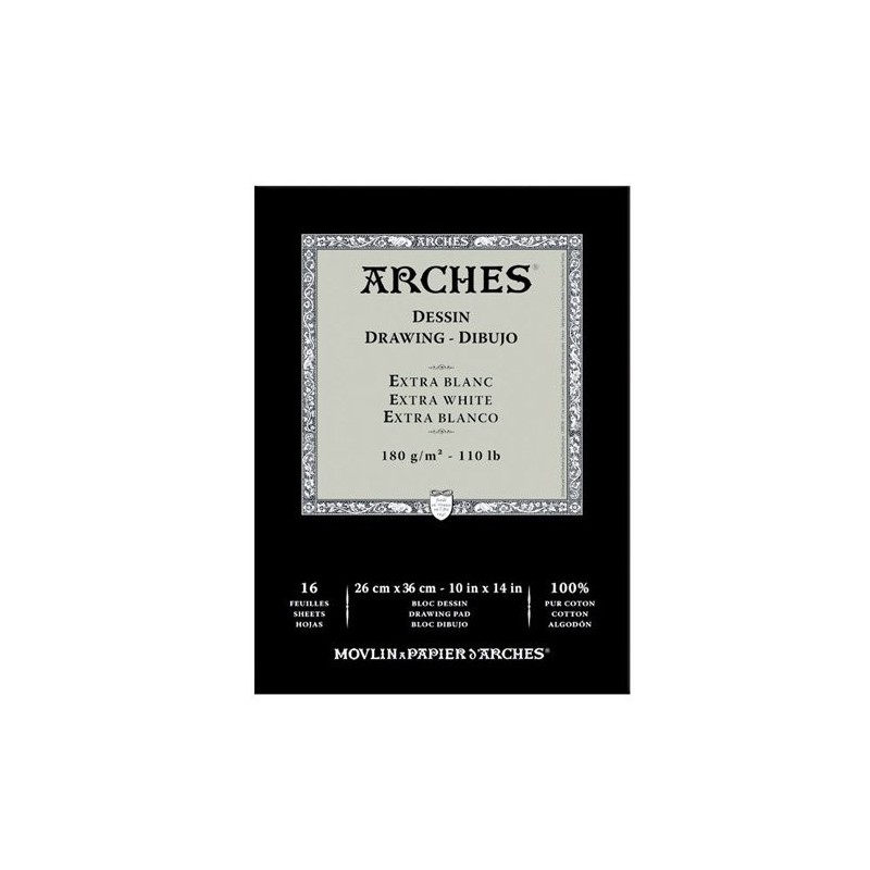 Materiais Belas Artes - Desenho Arches 180 gr, 23x31 cm, Extra Branco, bloco 16 f. | totenart.com