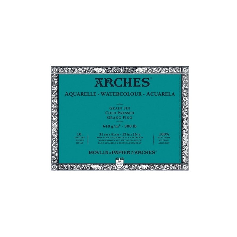 Materiais Belas Artes - Aquarela Arches 640 gr, 26x36 cm, G. Fino, bloco 10 f. | totenart.com