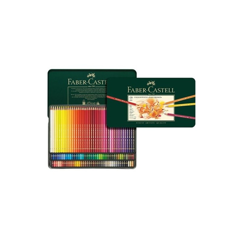Materiais Belas Artes - Caixa metal Lápis Cor POLYCHROMO, Faber Castell (120 cores) | totenart.com