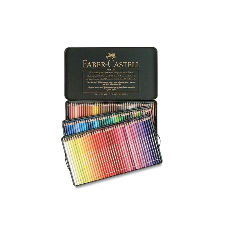 Materiais Belas Artes - Caixa metal Lápis Cor POLYCHROMO, Faber Castell (120 cores) | totenart.com