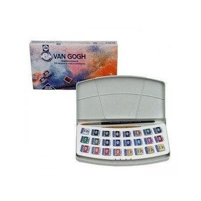 Materiais Belas Artes - Caixa Aquarela Van Gogh 24 1/2 godets & pincel | totenart.com\n
