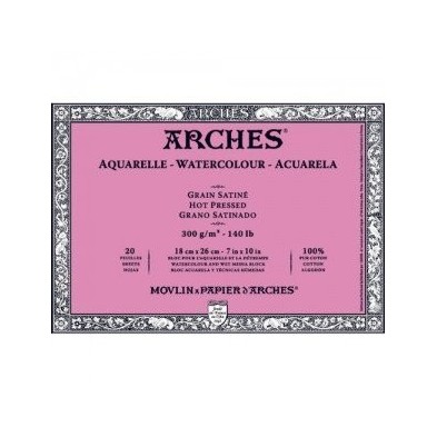 Materiais Belas Artes - Aquarela Arches 300 gr, 10x25 cm, G. Cetim, bloco 20 f. | totenart.com