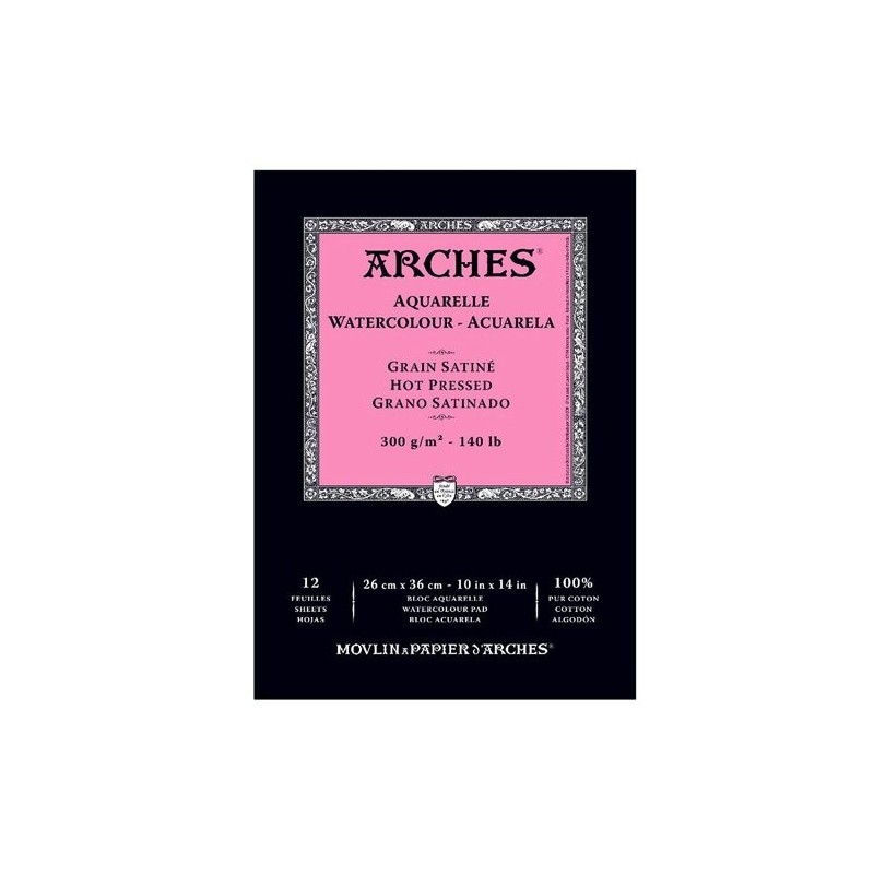 Materiais Belas Artes - Aquarela Arches 300 gr, 26x36 cm, G. Cetim, bloco 12 f. | totenart.com