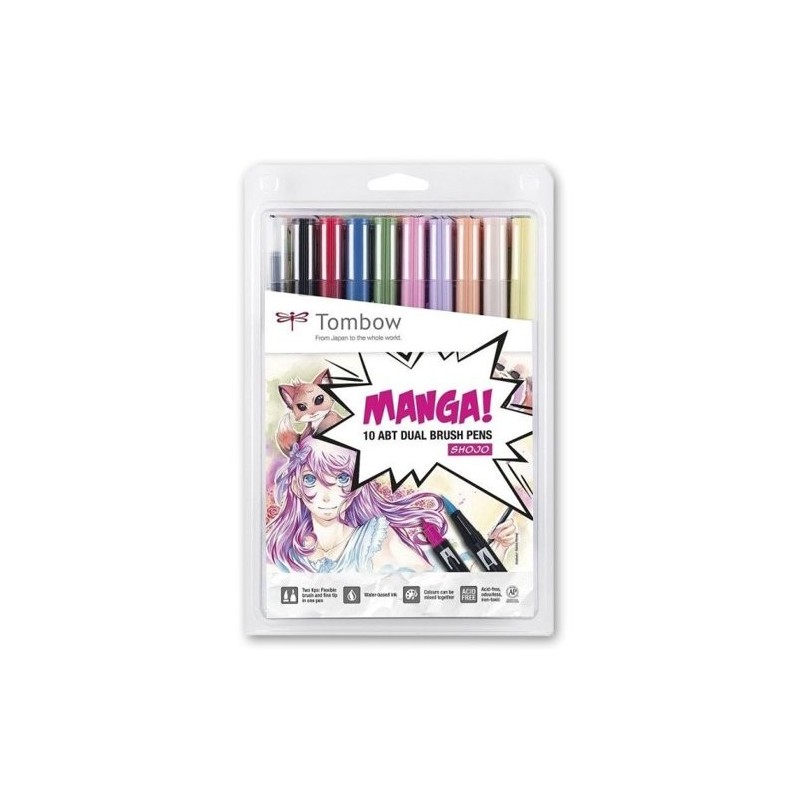 Materiais Belas Artes - Marcador Dual Brush Tombow, Set de 10 Cores Manga Shojo | totenart.com