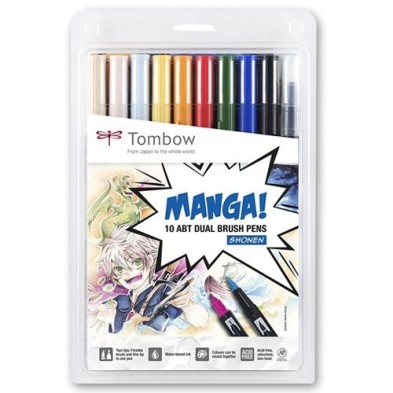 Materiais Belas Artes - Marcador Dual Brush Tombow, Set de 10 Cores Manga Shonen | totenart.com