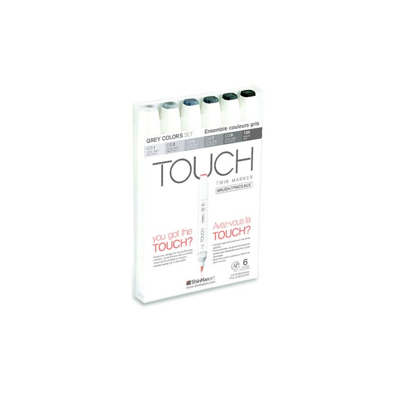 Materiais Belas Artes - TOUCH TWIN 6 brush marker set cores cinza | totenart.com