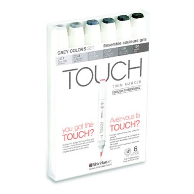 Materiais Belas Artes - TOUCH TWIN 6 brush marker set cores cinza | totenart.com
