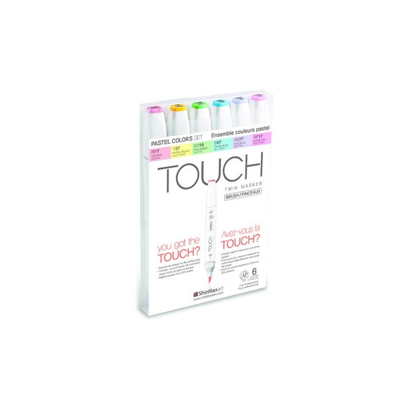 Materiais Belas Artes - TOUCH TWIN 6 brush marker set cores pastel | totenart.com