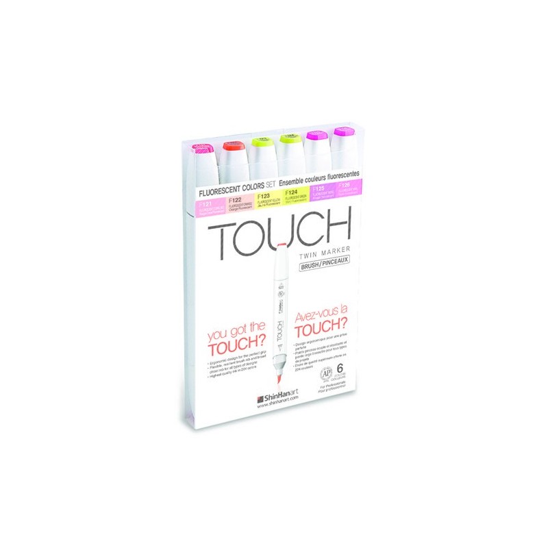Materiais Belas Artes - TOUCH TWIN 6 brush marker set cores flurescentes | totenart.com