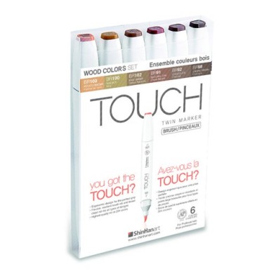 Materiais Belas Artes - TOUCH TWIN 6 brush marker set cores madeira | totenart.com