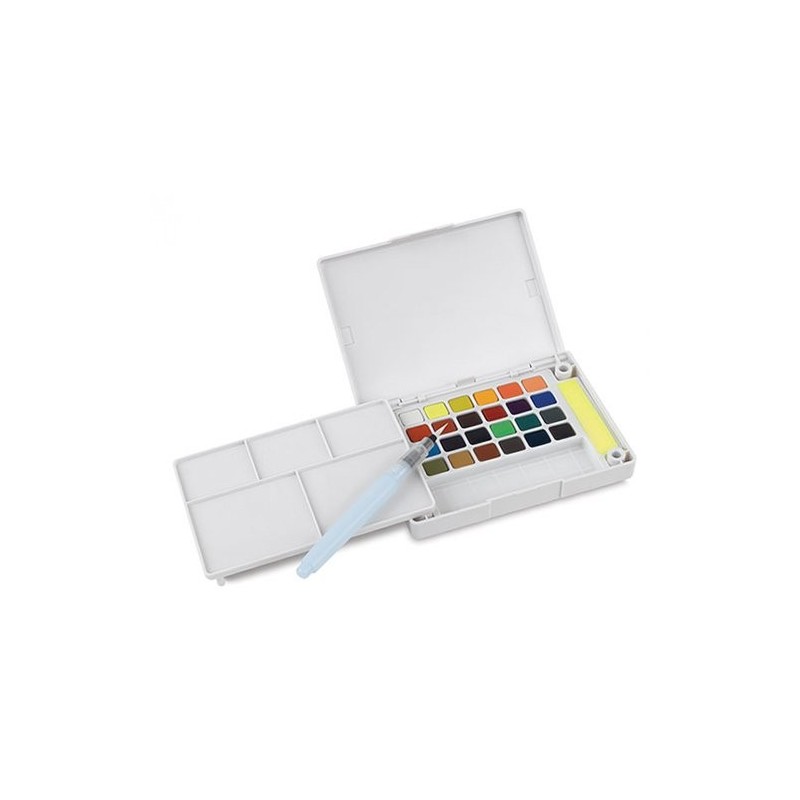 Materiais Belas Artes - Caixa Pocket Box 24 pastilhas aquarelas (metal e fluo) Sakura | totenart.com\n