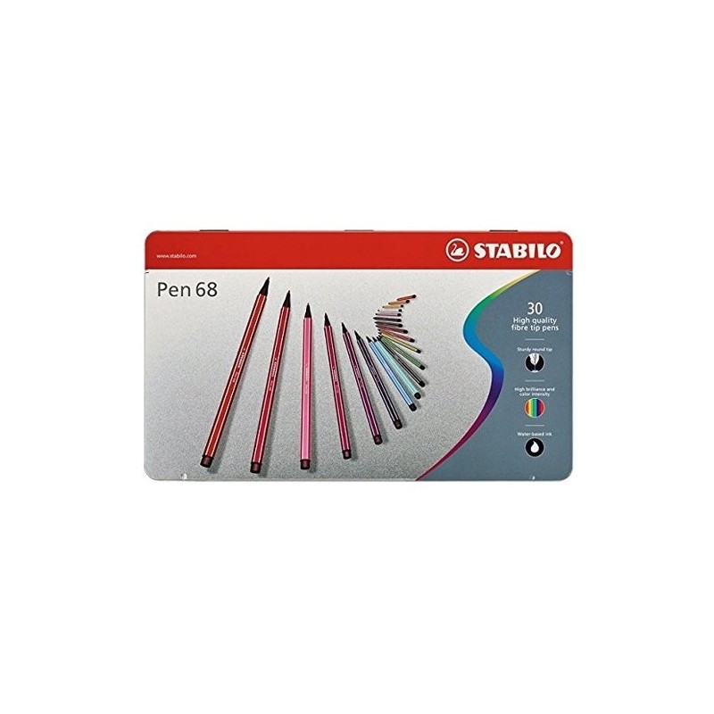 Materiais Belas Artes - STABILO Pen 68 caixa de metal 30 marcadores de alta qualidade | totenart.com