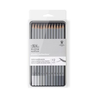 Materiais Belas Artes - Caixa metal lapiz de grafite Studio Collection Winsor&Newton 12 uds.  | totenart.com