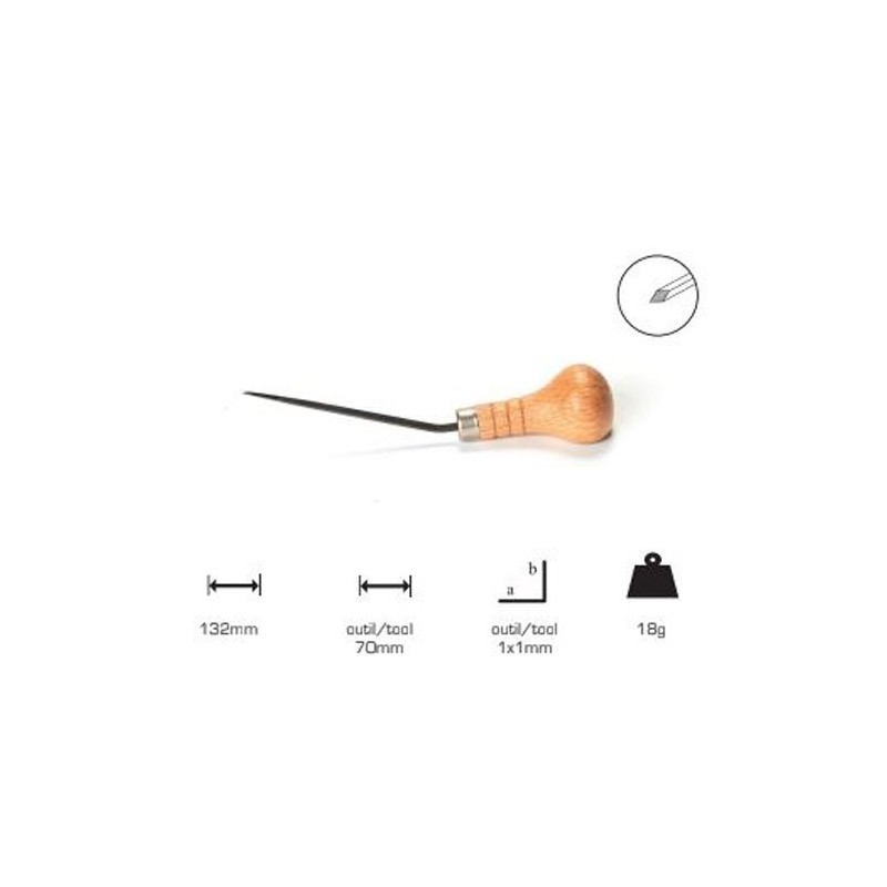 Buril quadrado lama larga 1x1 mm, cabo cogumelo