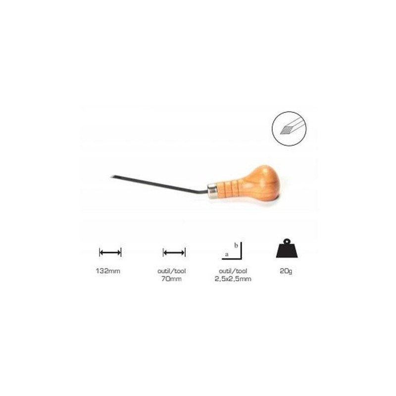 Buril quadrado lama larga 2.5x2.5 mm, cabo cogumelo