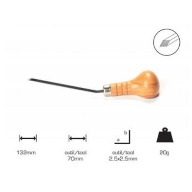 Buril quadrado lama larga 2.5x2.5 mm, cabo cogumelo