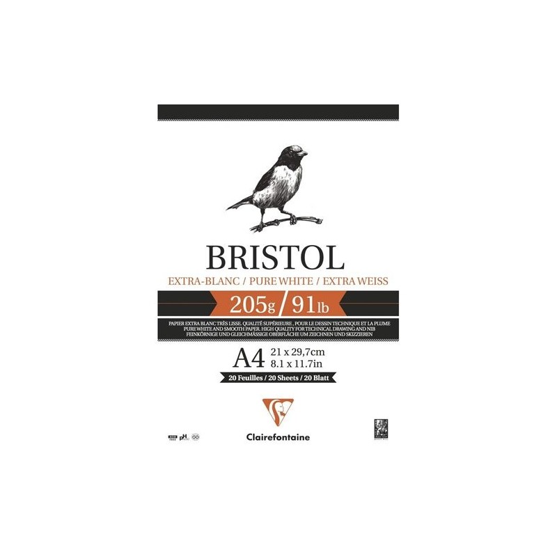Materiais Belas Artes - Bloco Bristol Branco Extra A4, 205 gr., 20 h. Clairefontaine | totenart.com