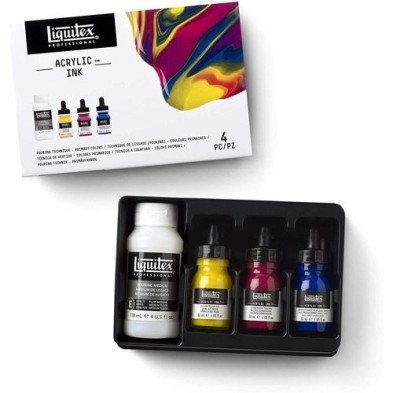Materiais Belas Artes - Conjunto de tintas acrílicas Liquitex, 3 cores 30 ml. + Pouring medium 118 ml. | totenart.com