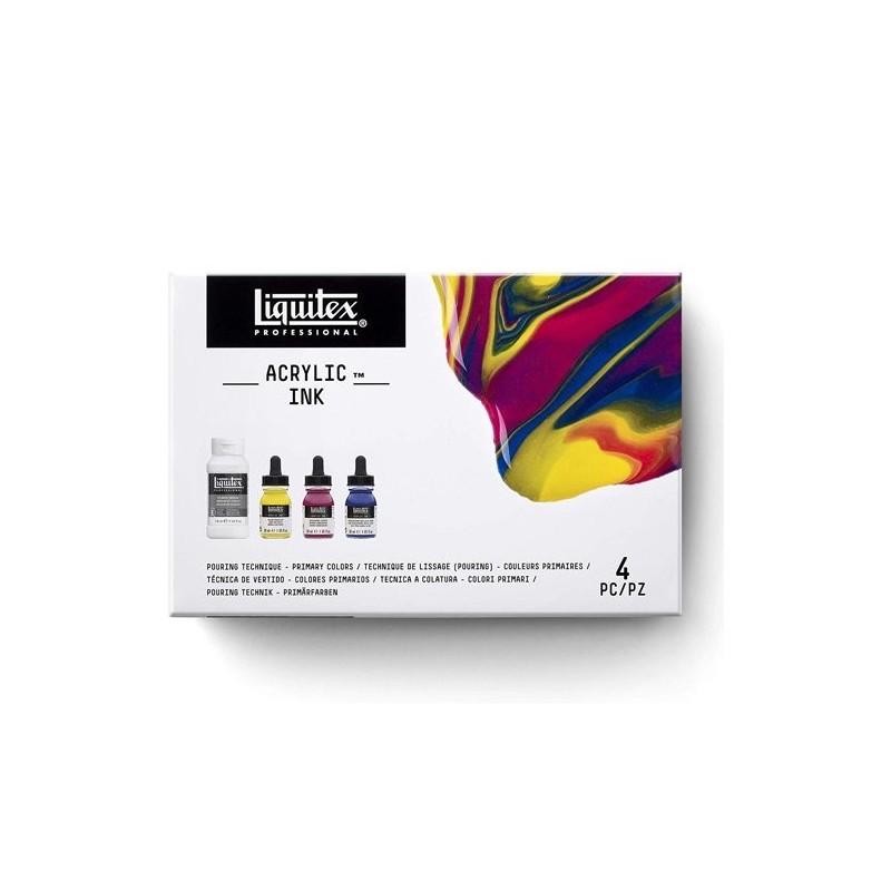 Materiais Belas Artes - Conjunto de tintas acrílicas Liquitex, 3 cores 30 ml. + Pouring medium 118 ml. | totenart.com
