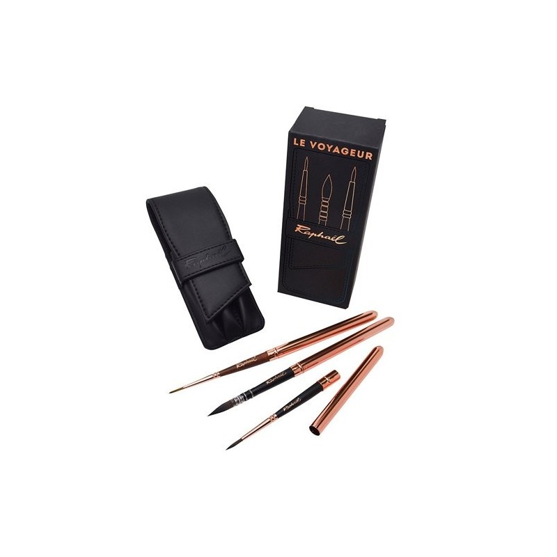 Materiais Belas Artes - Bolsa com 3 escovas de viagem Raphael\n | totenart.com