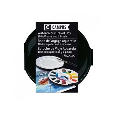 Materiais Belas Artes - Caso de viagem aguarela 10 meias pílulas e 1 escova, Campus Raphaël | totenart.com