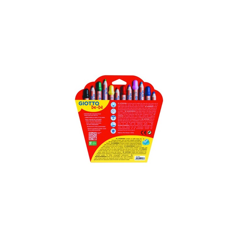 Materiais Belas Artes - Giotto Be-Bé 12 Lápis de cor + Afia-lápis | totenart.com