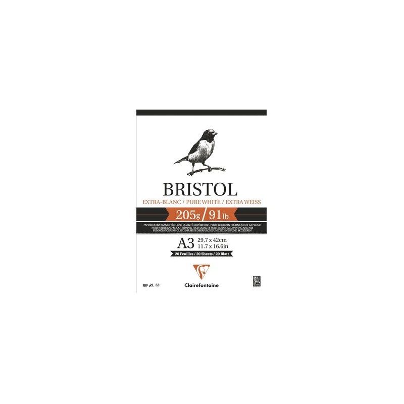 Materiais Belas Artes - Bloco Bristol Branco Extra A3, 205 gr., 20 h. Clairefontaine | totenart.com