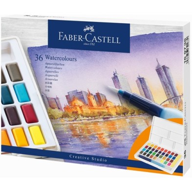 Materiais Belas Artes - Caixa 36 aquarelas Faber-Castell e pincel | totenart.com