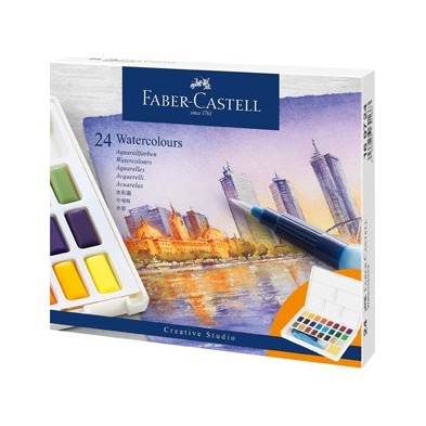 Materiais Belas Artes - Caixa 24 aquarelas Faber-Castell e pincel | totenart.com