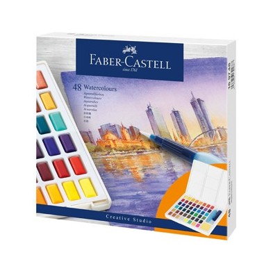 Materiais Belas Artes - Caixa 48 aquarelas Faber-Castell e pincel | totenart.com