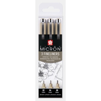 Set 3 rotuladores negros Pigma Micron Sakura (02, 04 y 08) - totenart.com